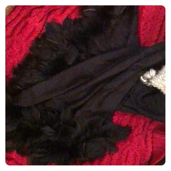 Lush fox fur trim w leather strips on lg cashmere
